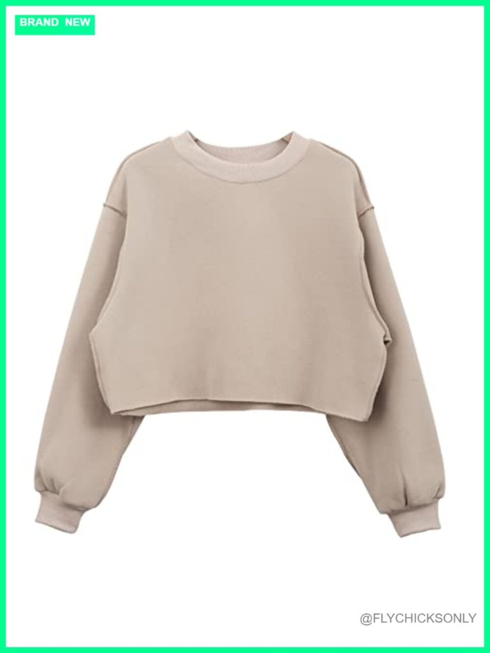Fleece Lined Cropped Crewneck Sweatshirt Raw Cut Relaxed Fit